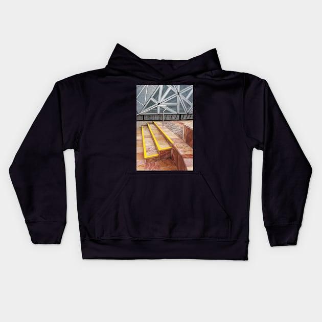 Steps, Federation Square Kids Hoodie by rozmcq